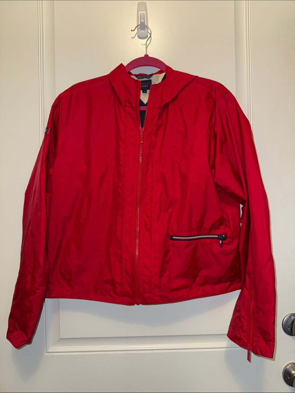 Tommy Hilfiger Red Zip-Front Bomber Jacket size large like new condition